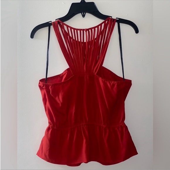 Bebe Red Peplum Halter Top with Fringe Front Detail - Picture 6 of 12